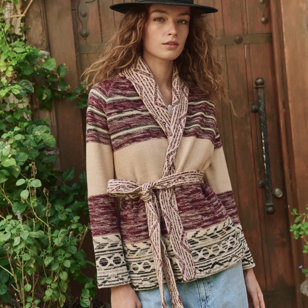 THE GREAT. Burgundy and Beige Riding Cardigan 0 XS 2025